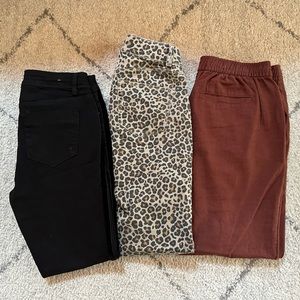 Lot of 3 pants velvet skinny jeans leopard pants linen know rose old navy